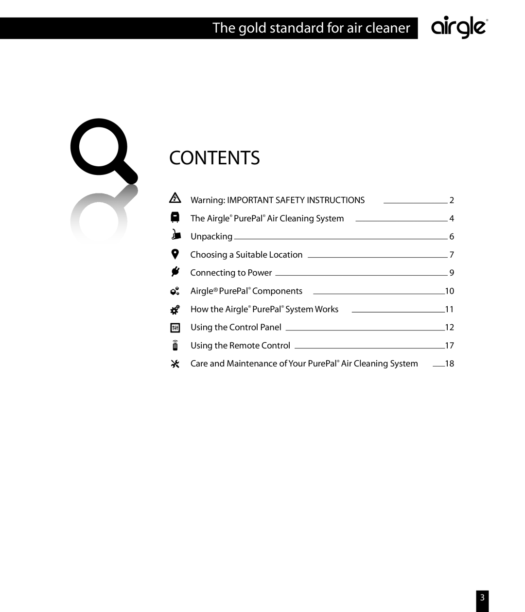 Airgle AG800, AG850 owner manual Contents 