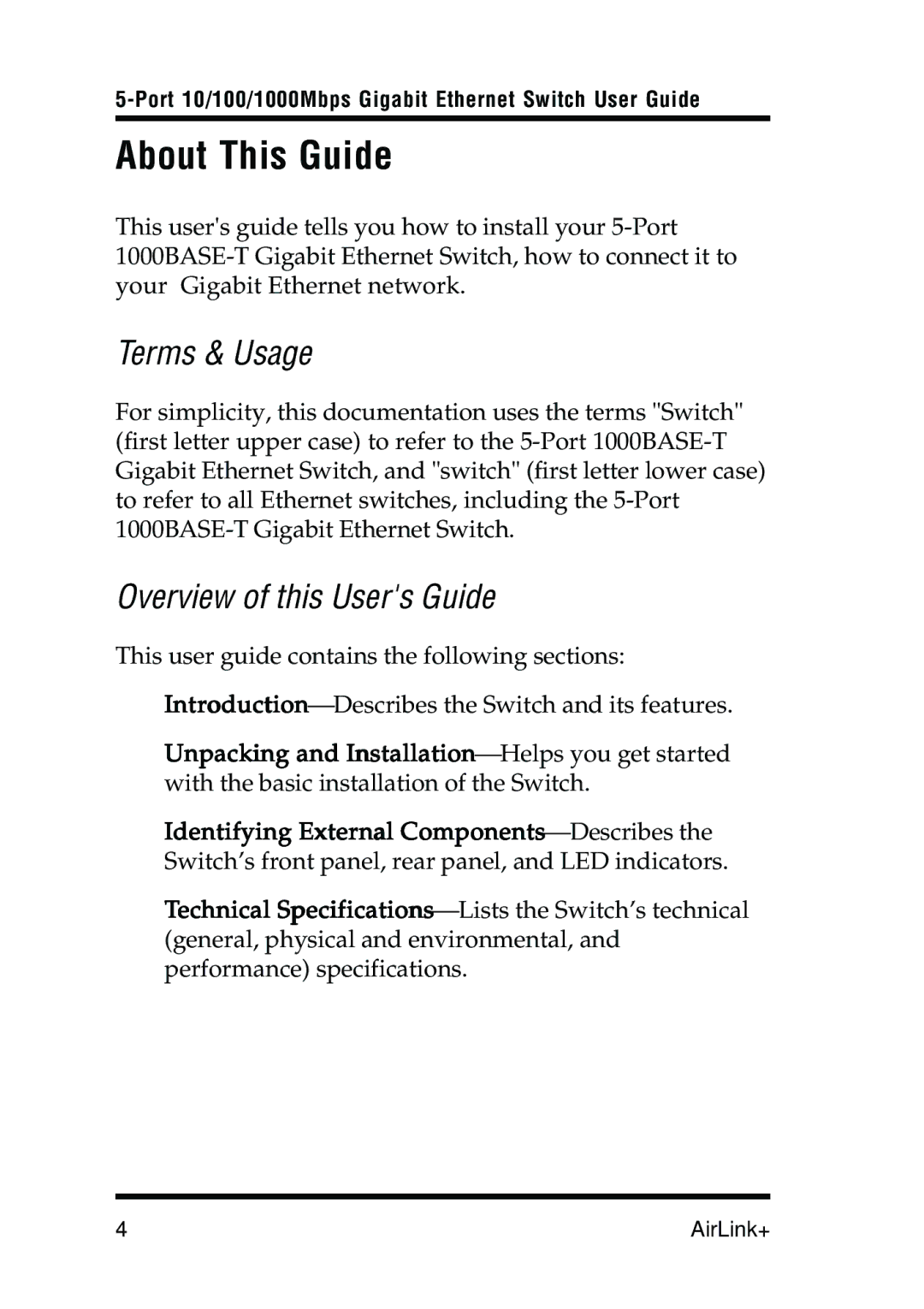 Airlink 5-Port manual About This Guide, Terms & Usage, Overview of this Users Guide 