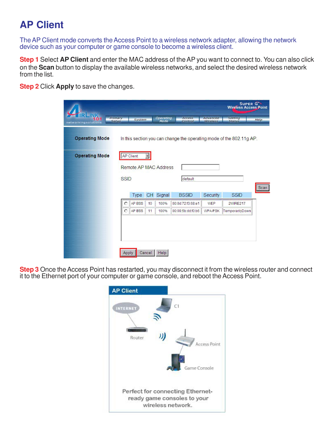 Airlink AP431W manual AP Client 