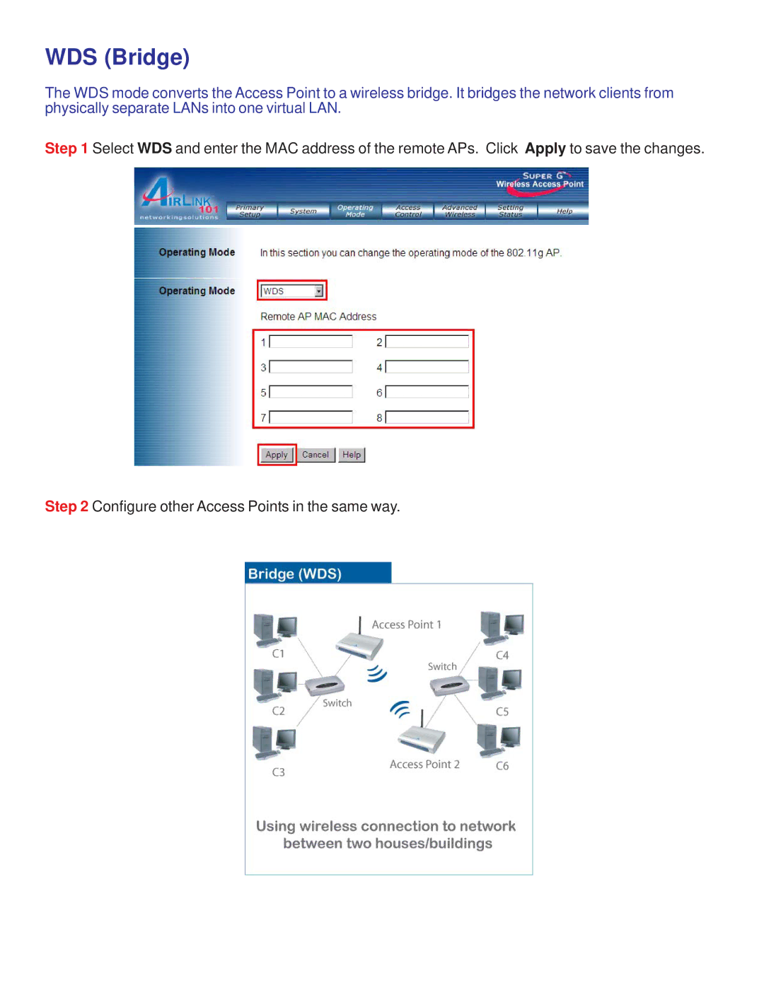 Airlink AP431W manual WDS Bridge 