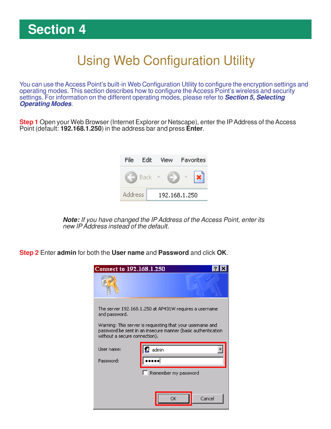 Airlink AP431W manual Using Web Configuration Utility 