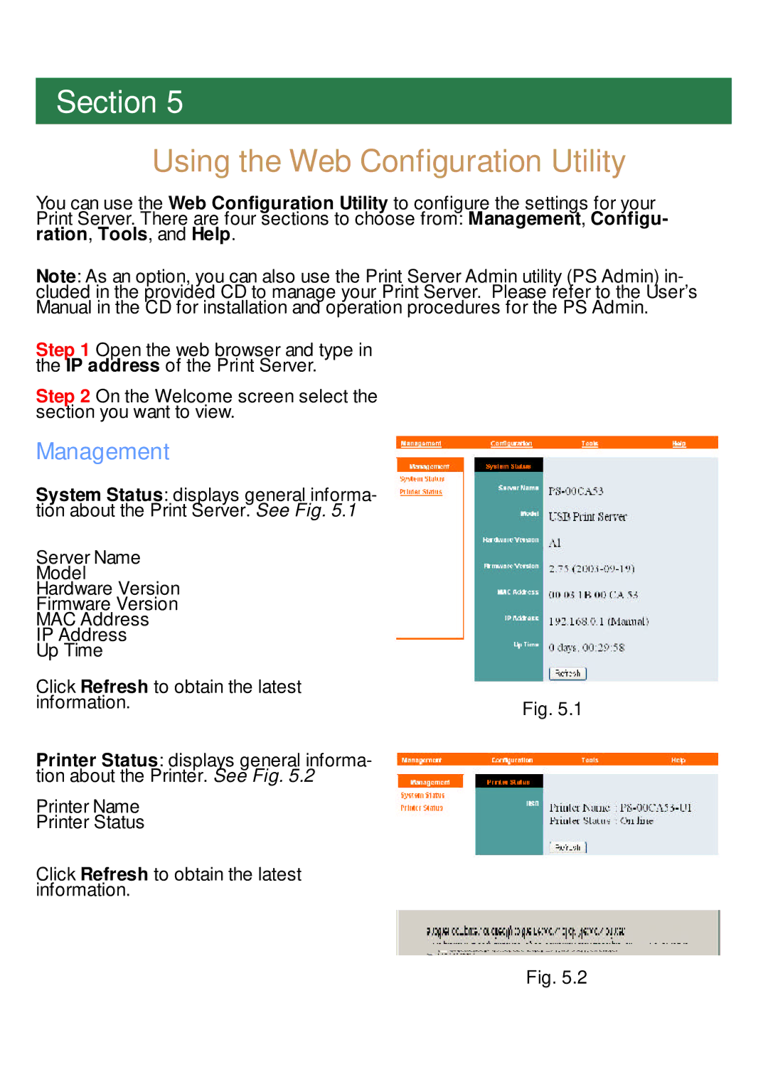 Airlink APSUSB1 manual Using the Web Configuration Utility, Management 