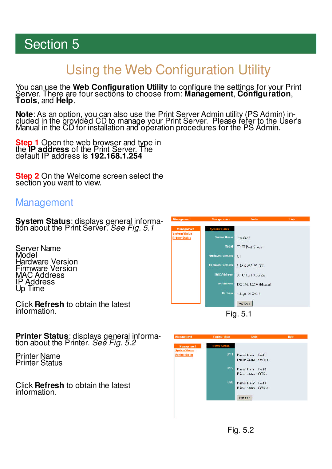 Airlink APSUSB2 manual Using the Web Configuration Utility, Management 