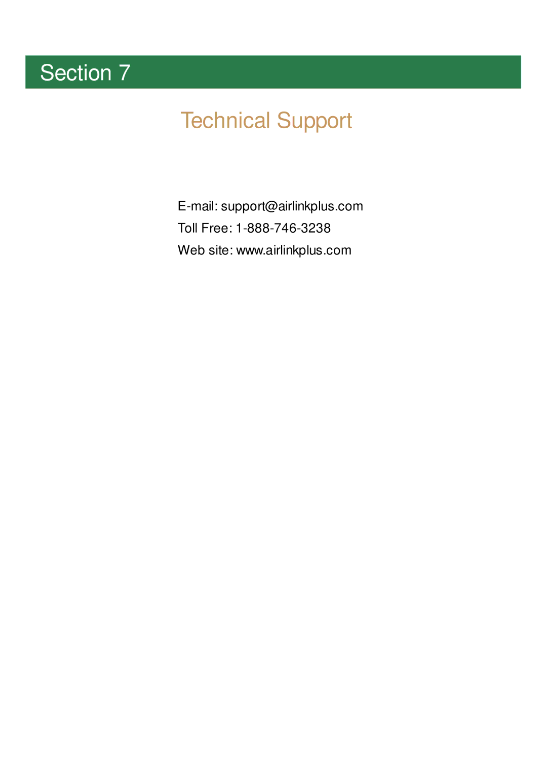 Airlink APSUSB2 manual Technical Support 