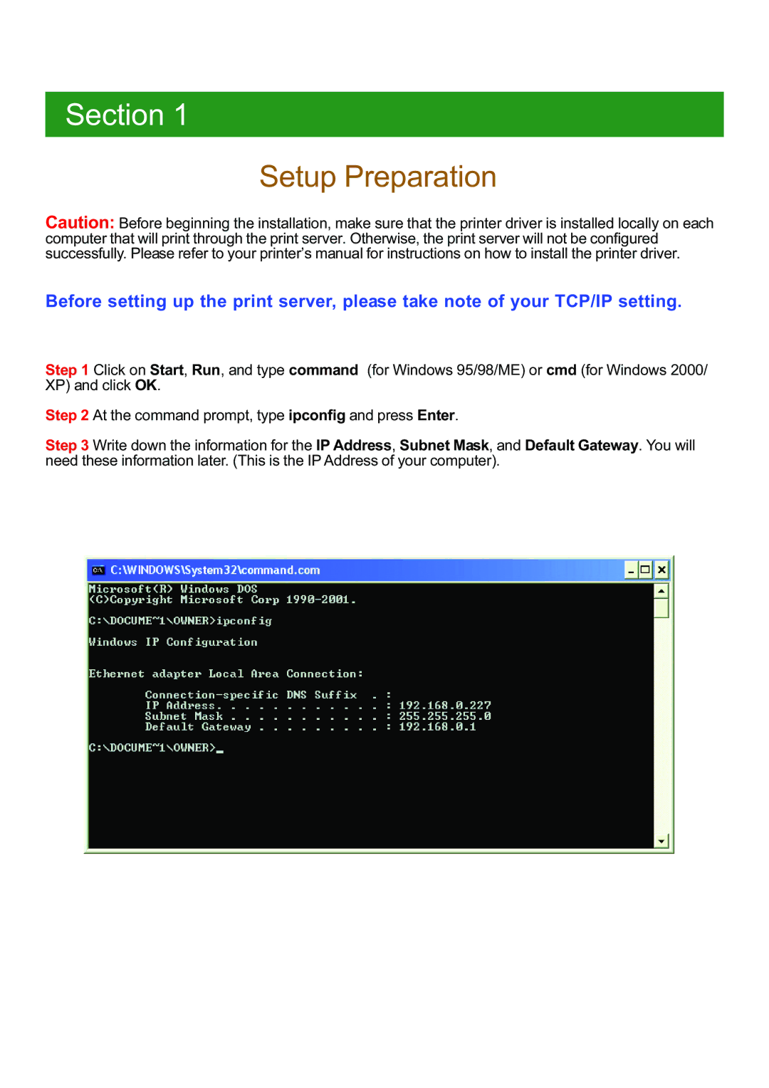 Airlink APSUSB201W manual Section, Setup Preparation 