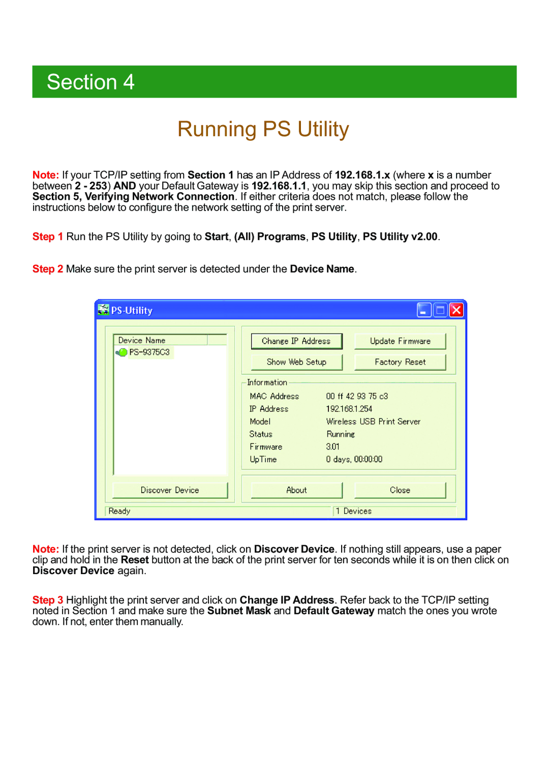 Airlink APSUSB201W manual Running PS Utility 