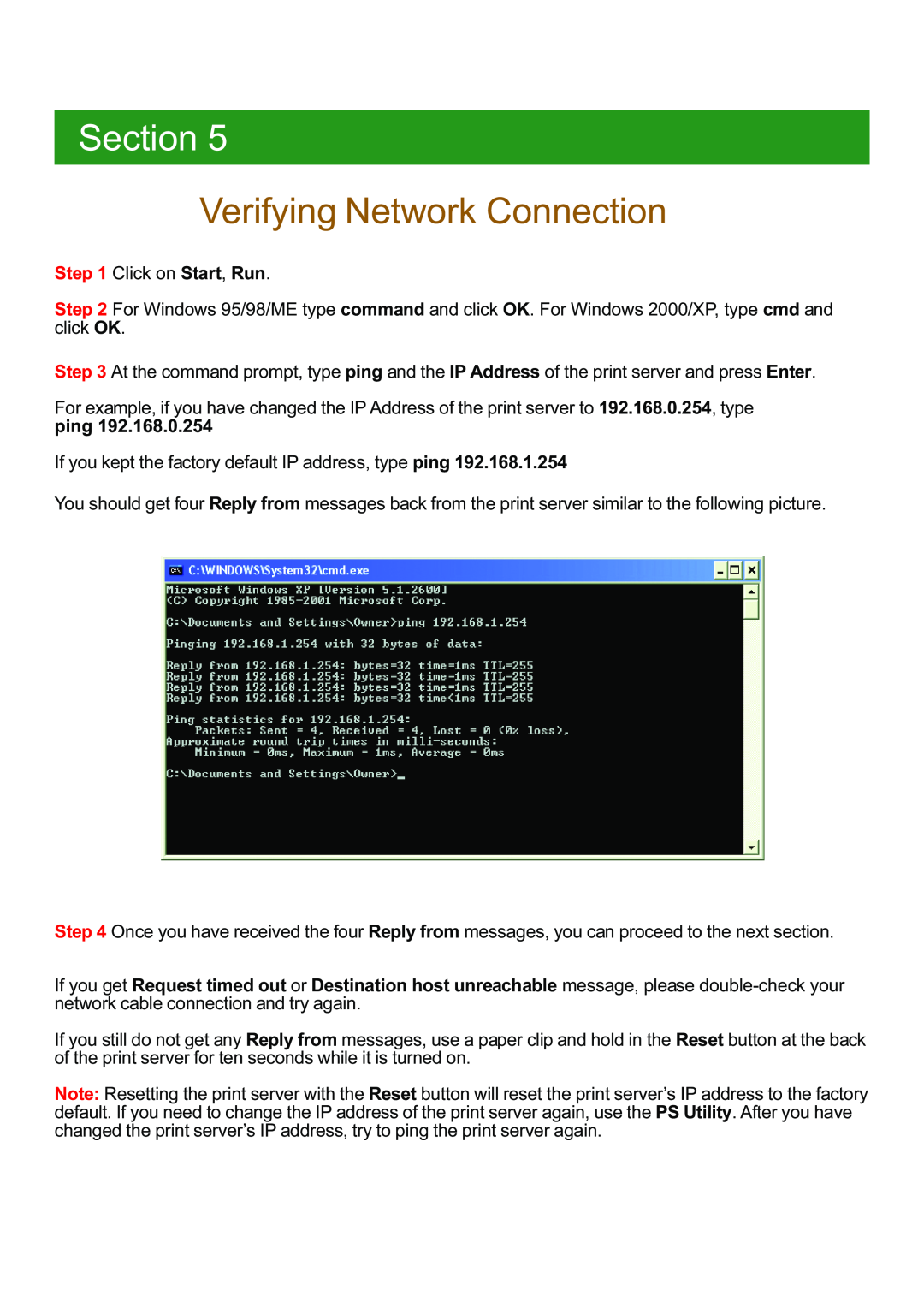 Airlink APSUSB201W manual Verifying Network Connection, Section 