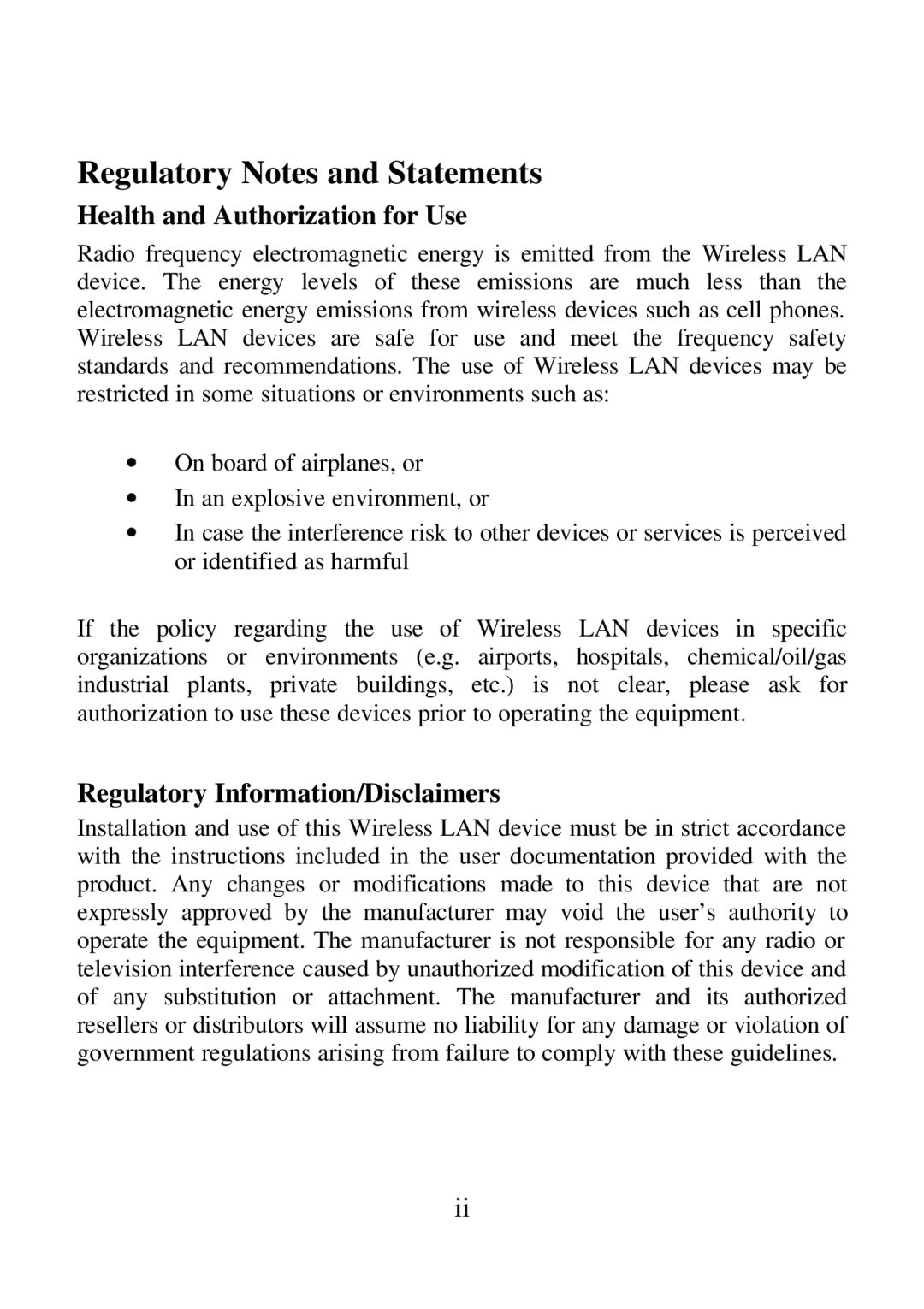 Airlink ARW027 user manual Health and Authorization for Use, Regulatory Information/Disclaimers 