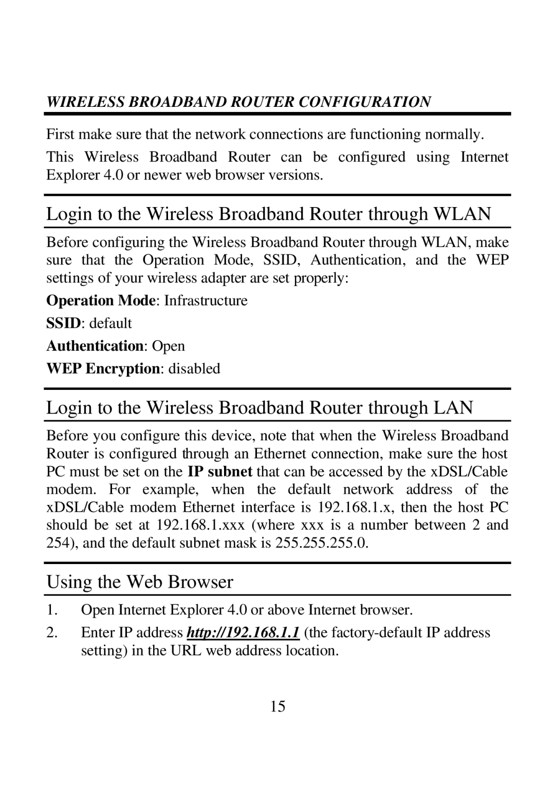 Airlink ARW027 Login to the Wireless Broadband Router through Wlan, Login to the Wireless Broadband Router through LAN 