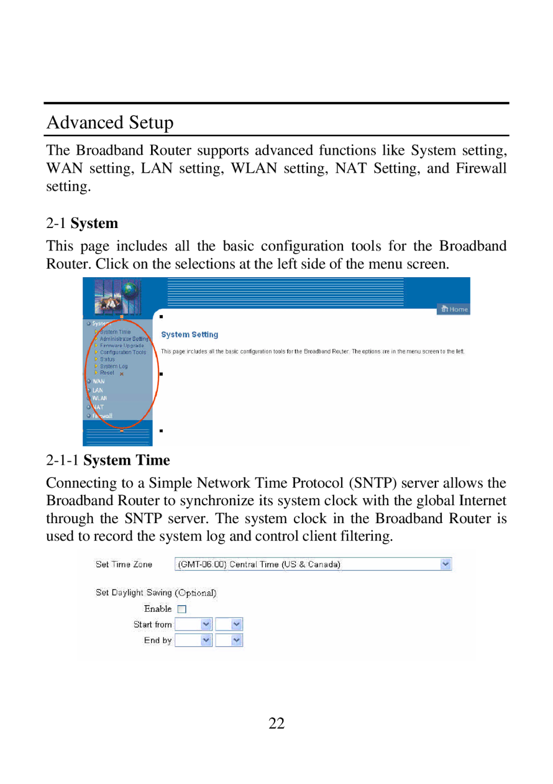 Airlink ARW027 user manual Advanced Setup, 1System Time 