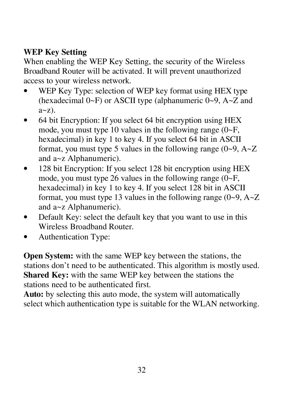 Airlink ARW027 user manual WEP Key Setting 