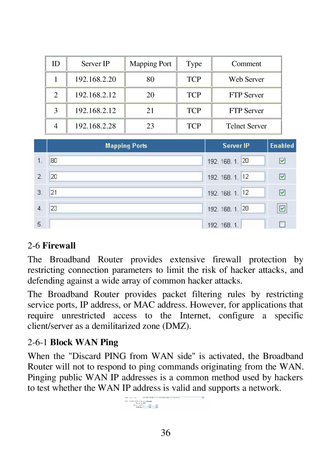 Airlink ARW027 user manual 6Firewall, 1Block WAN Ping 