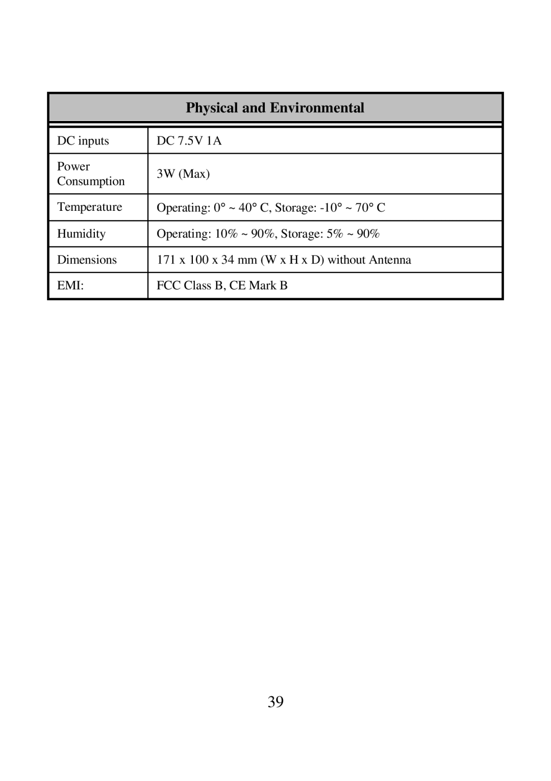 Airlink ARW027 user manual Physical and Environmental 