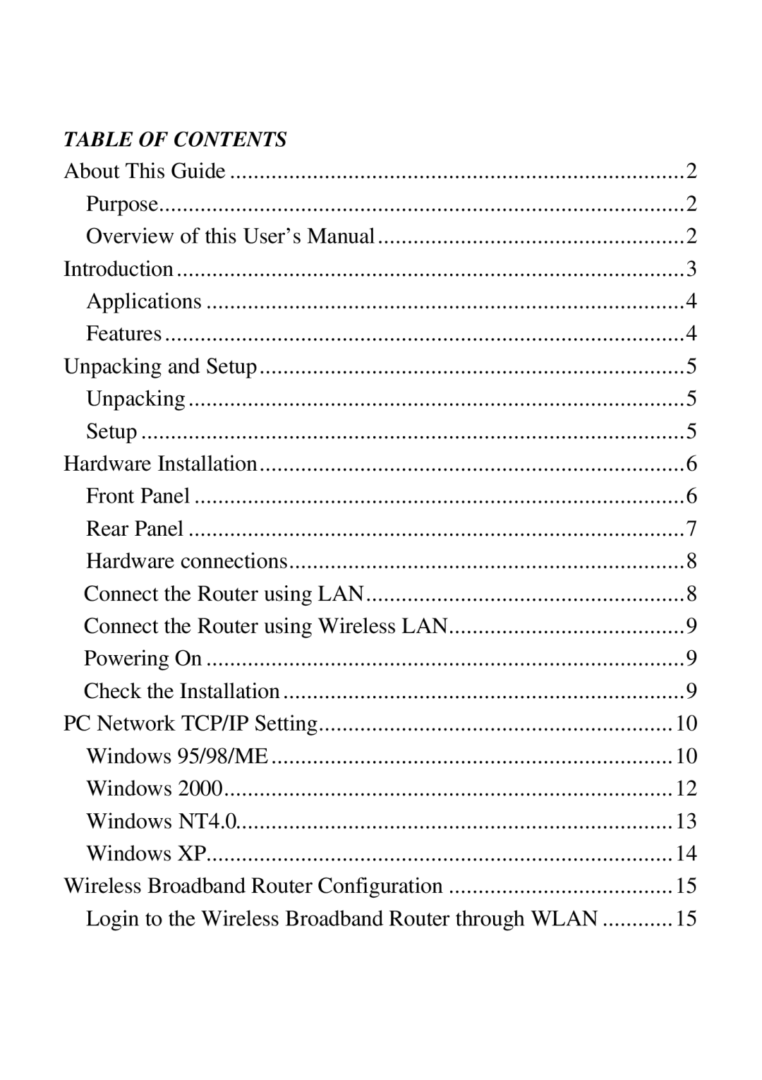 Airlink ARW027 user manual Table of Contents 