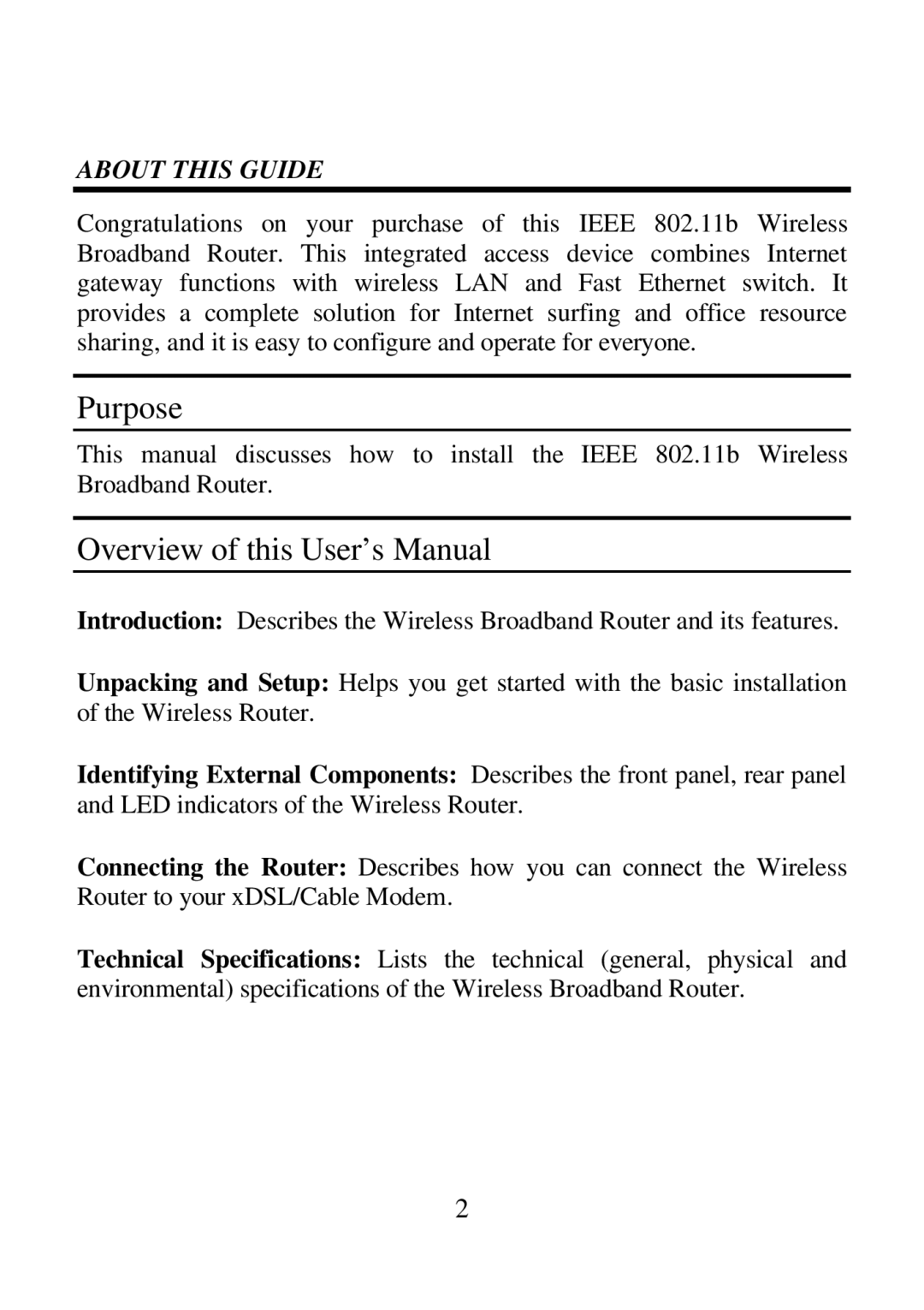 Airlink ARW027 user manual Purpose, Overview of this User’s Manual, About this Guide 