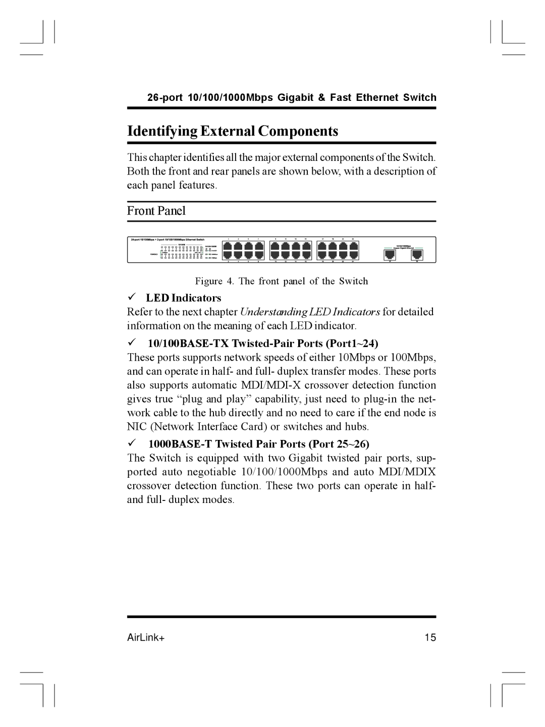 Airlink ASW-2402 manual Identifying External Components, Front Panel 