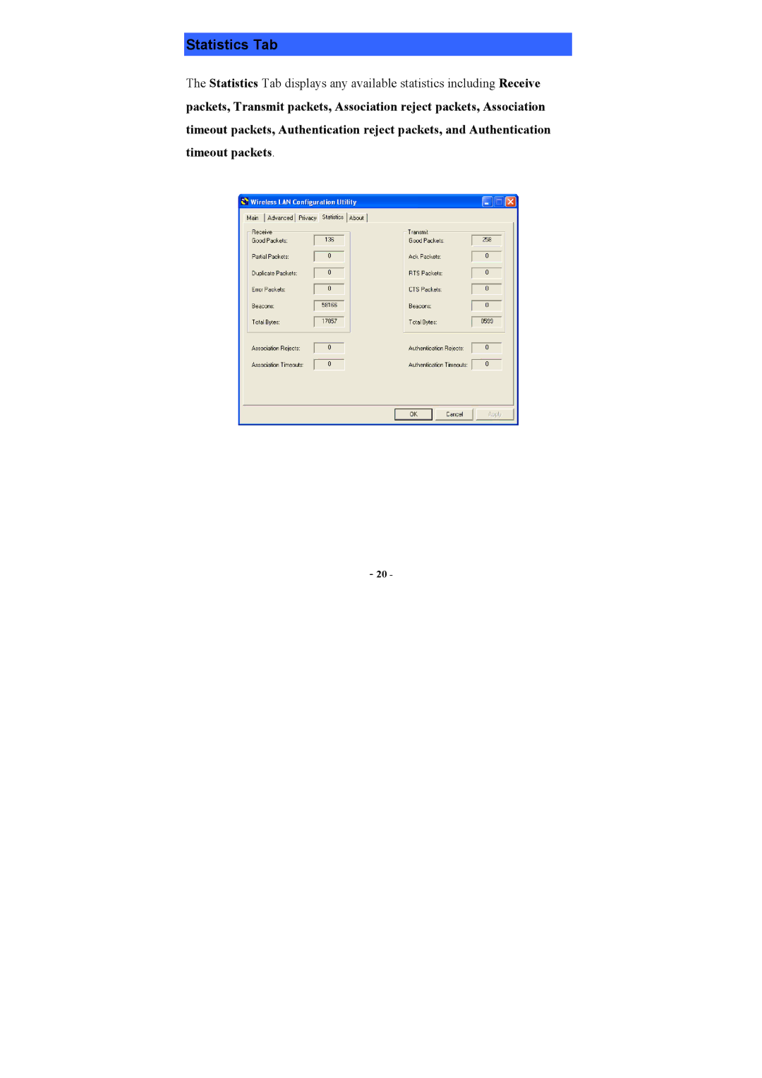 Airlink AWLC3025 user manual Statistics Tab 