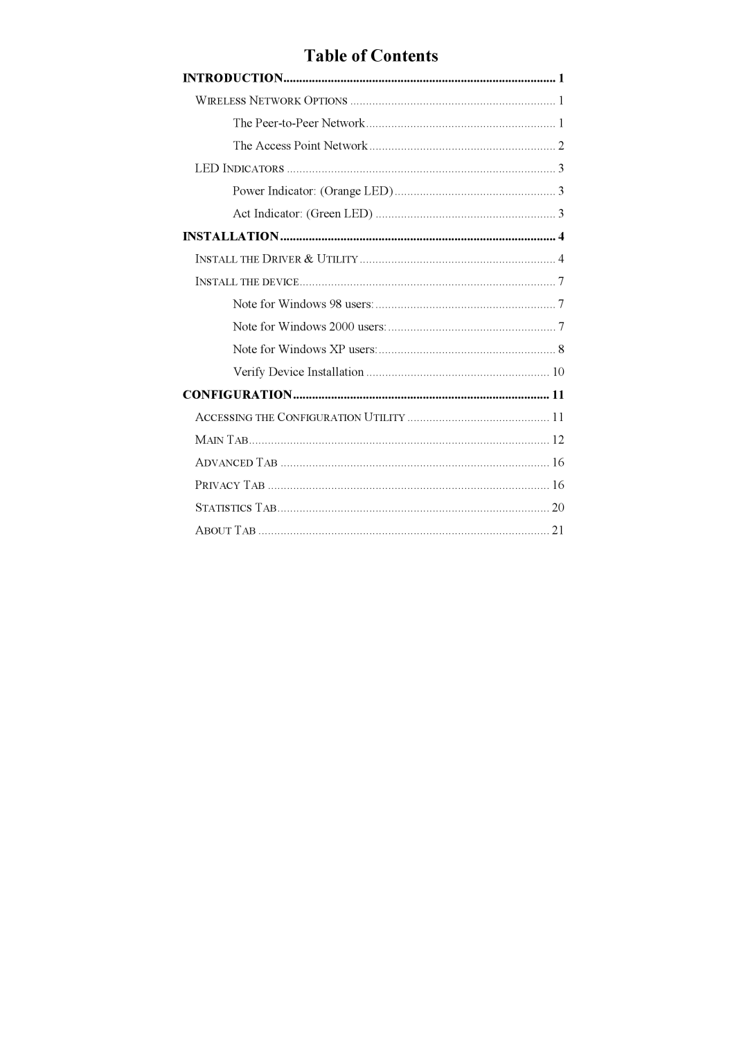 Airlink AWLC3025 user manual Table of Contents 