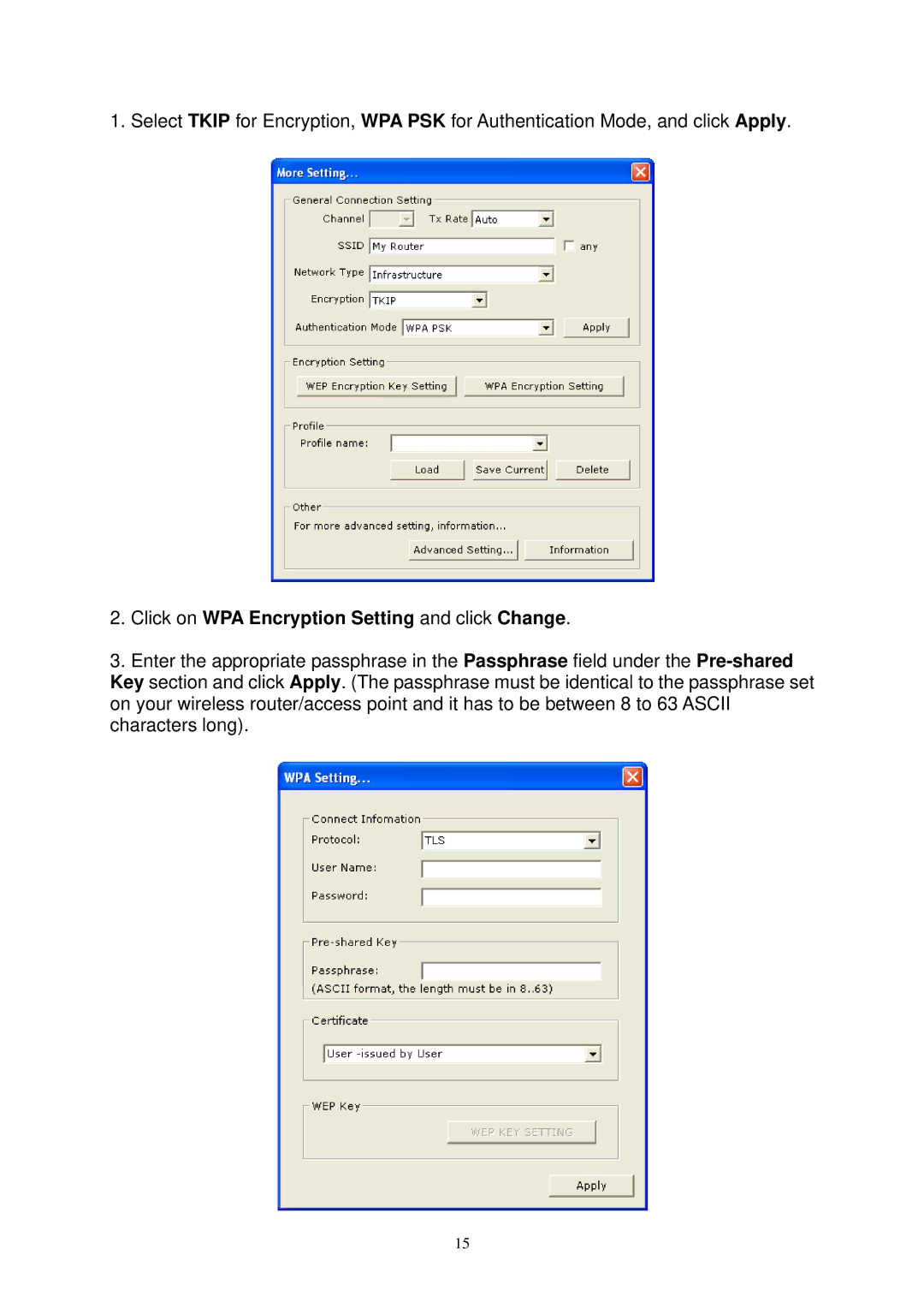 Airlink AWLL3025 user manual Click on WPA Encryption Setting and click Change 