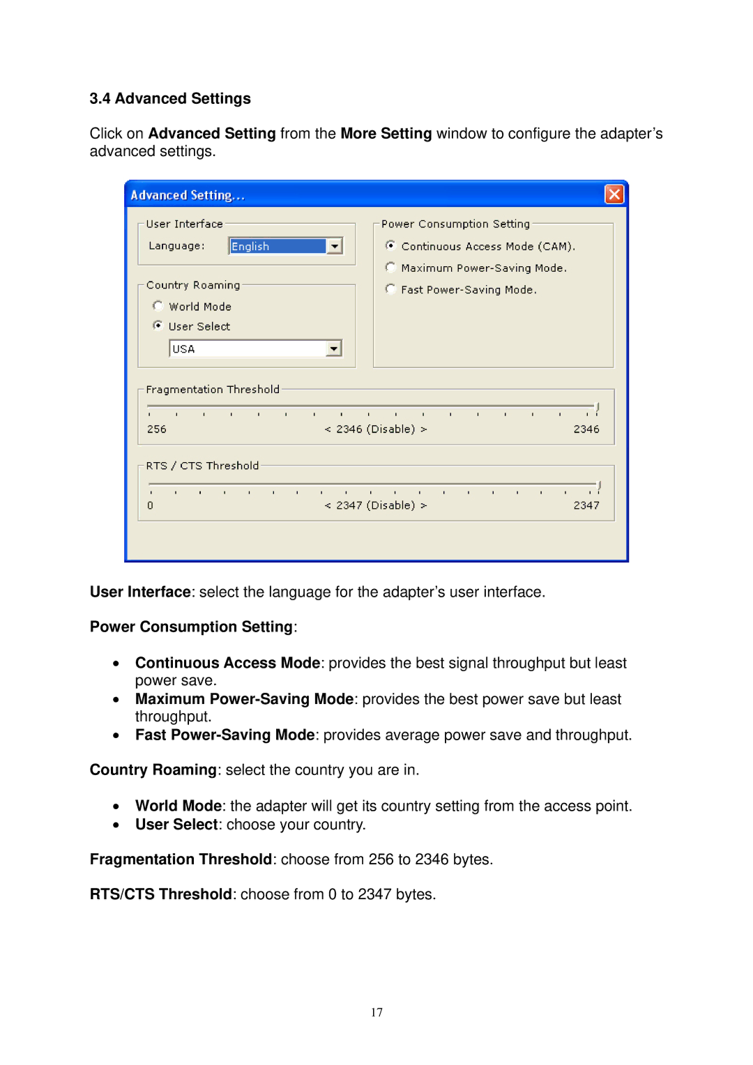 Airlink AWLL3025 user manual Advanced Settings 