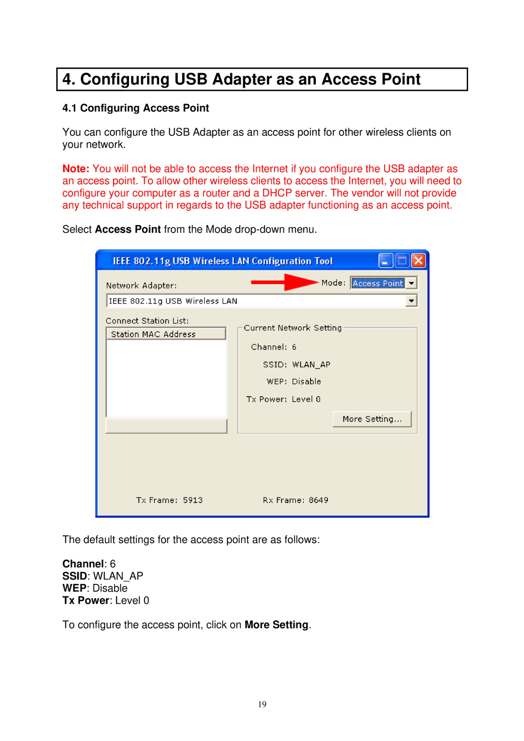 Airlink AWLL3025 user manual Configuring USB Adapter as an Access Point, Configuring Access Point, Channel 