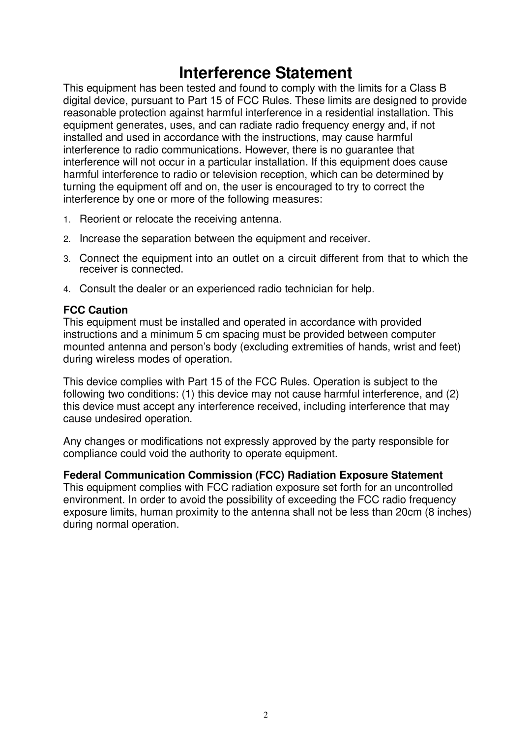 Airlink AWLL3025 user manual Interference Statement, FCC Caution 