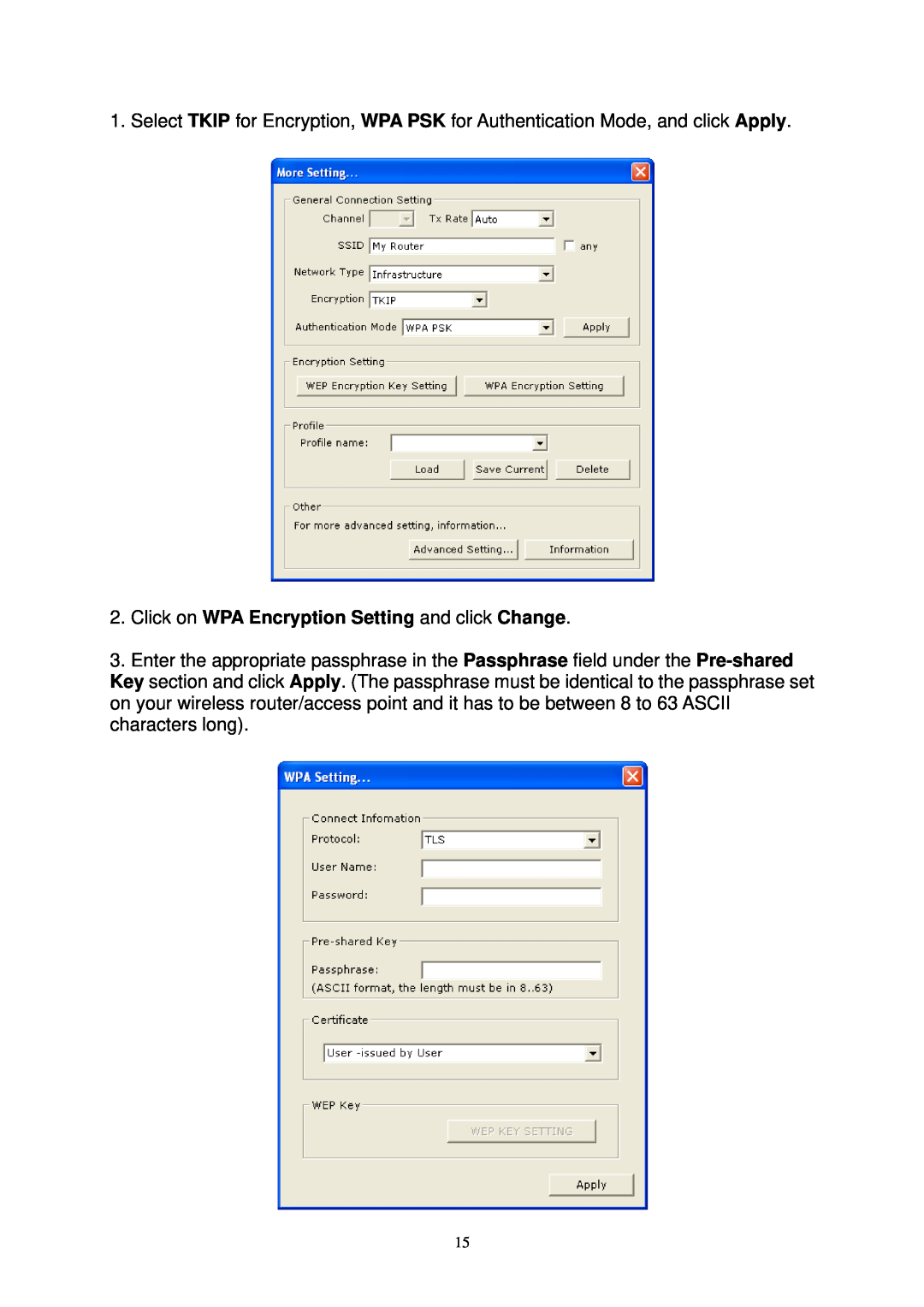 Airlink AWLL3025 user manual Click on WPA Encryption Setting and click Change 
