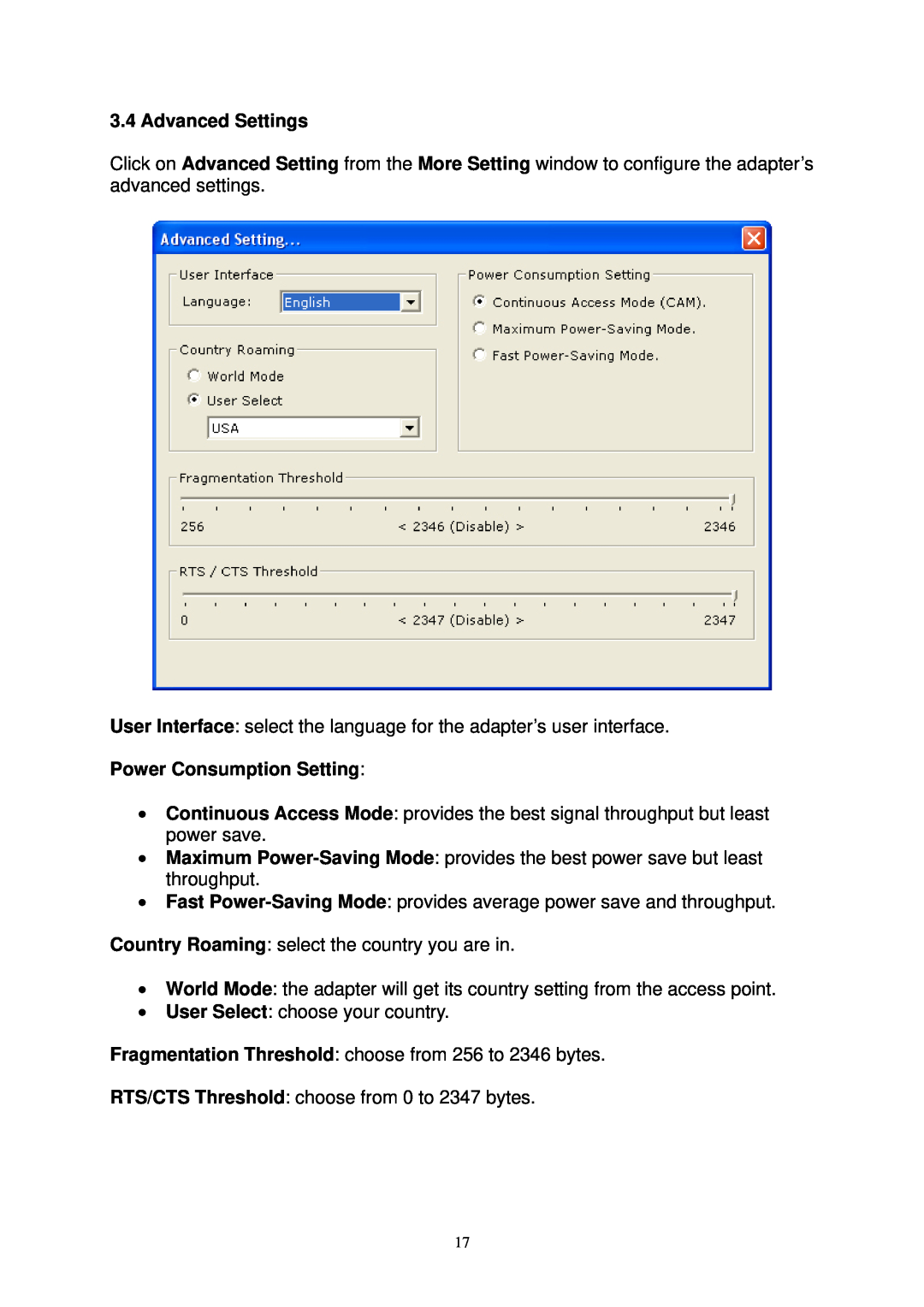 Airlink AWLL3025 user manual Advanced Settings 