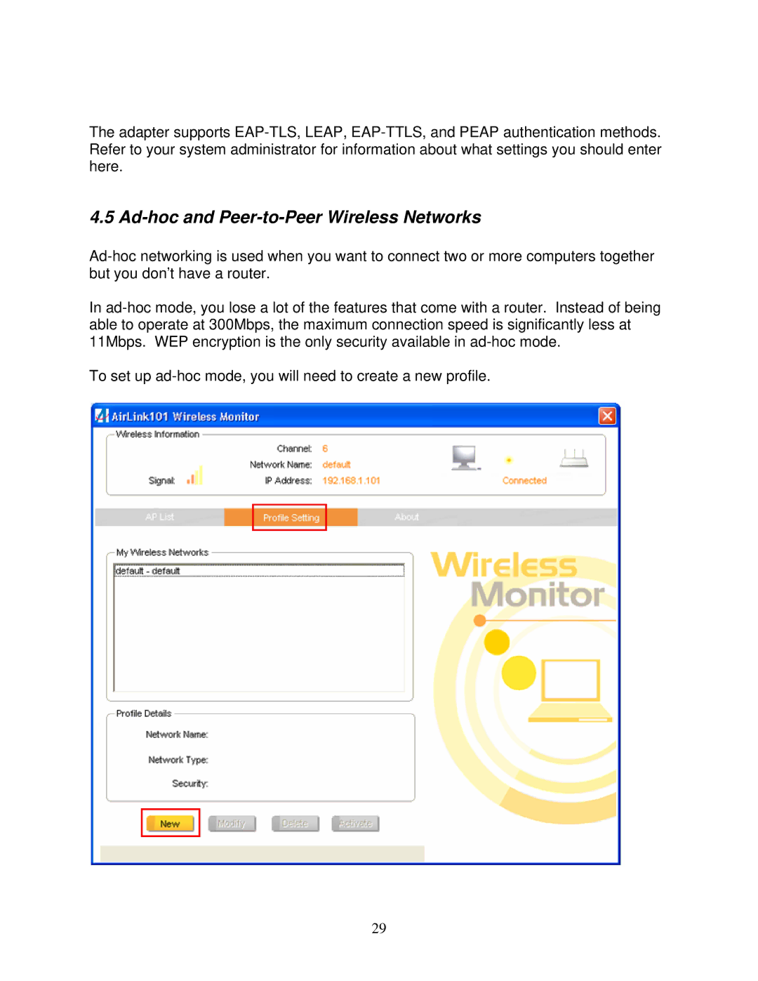 Airlink AWLL6080 user manual Ad-hoc and Peer-to-Peer Wireless Networks 