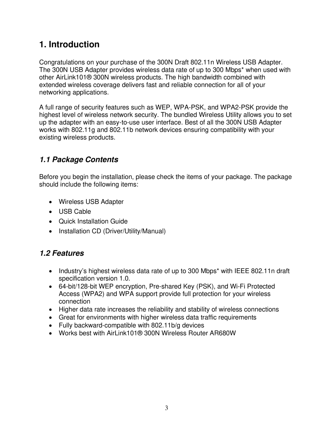 Airlink AWLL6080 user manual Introduction, Package Contents, Features 