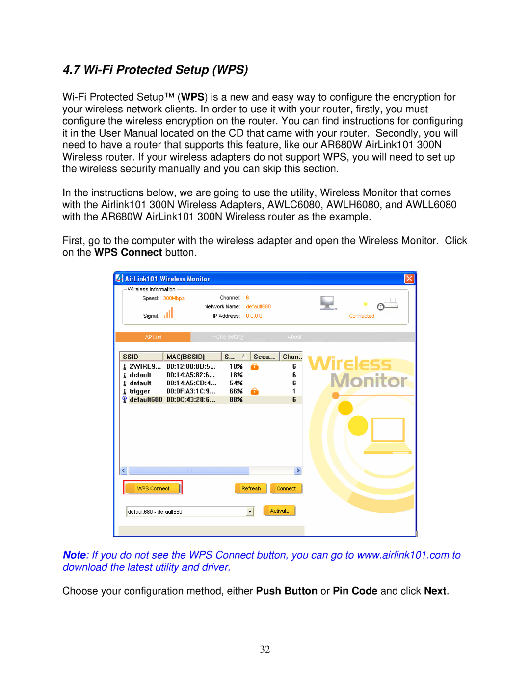 Airlink AWLL6080 user manual Wi-Fi Protected Setup WPS 