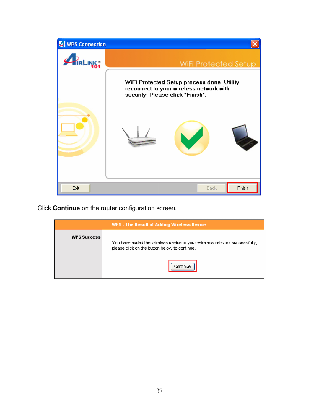 Airlink AWLL6080 user manual Click Continue on the router configuration screen 