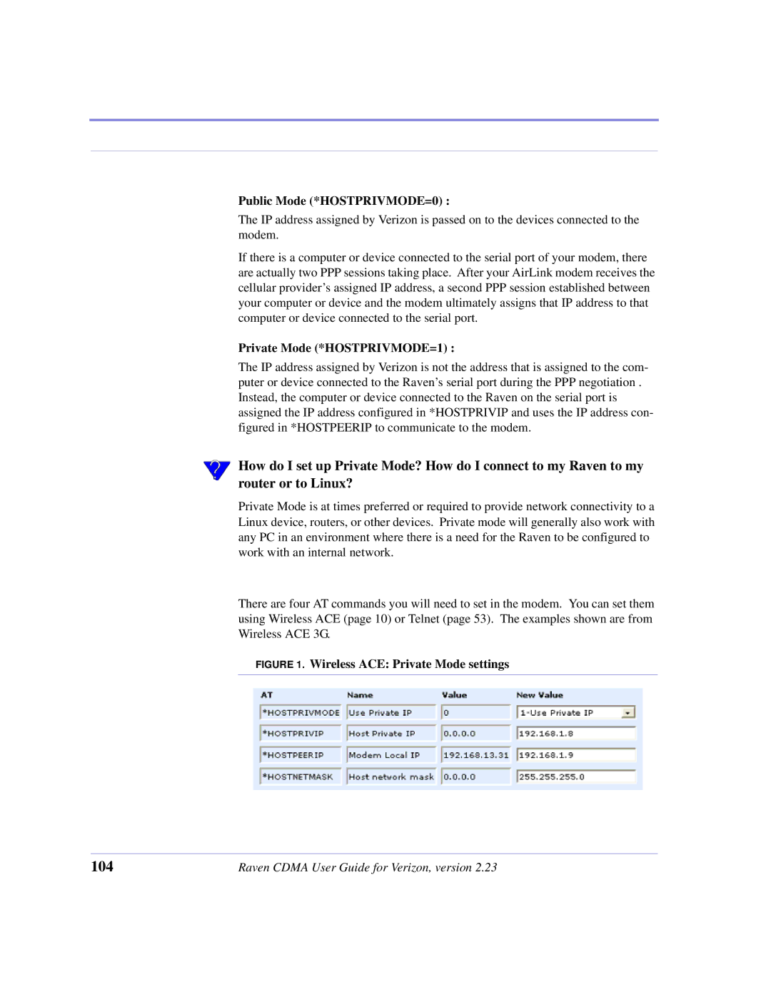 Airlink CDMA/1x manual Public Mode *HOSTPRIVMODE=0, Private Mode *HOSTPRIVMODE=1 