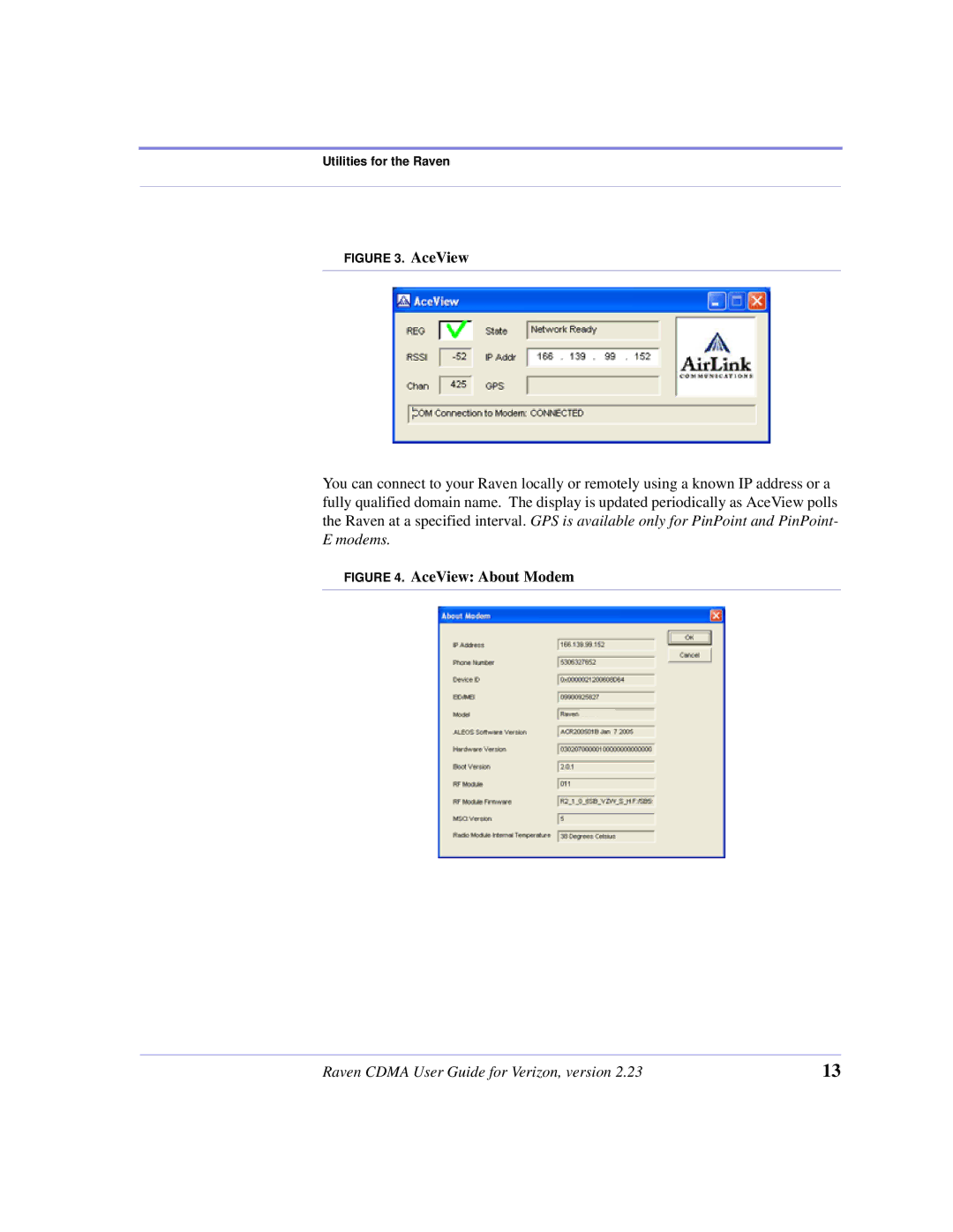 Airlink CDMA/1x manual AceView About Modem 