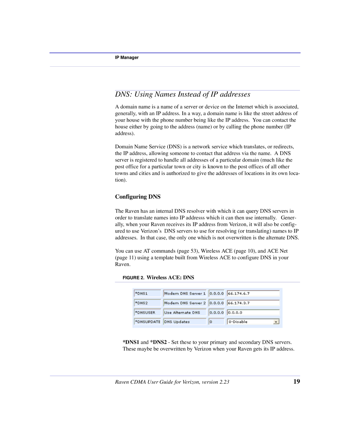 Airlink CDMA/1x manual DNS Using Names Instead of IP addresses, Configuring DNS 