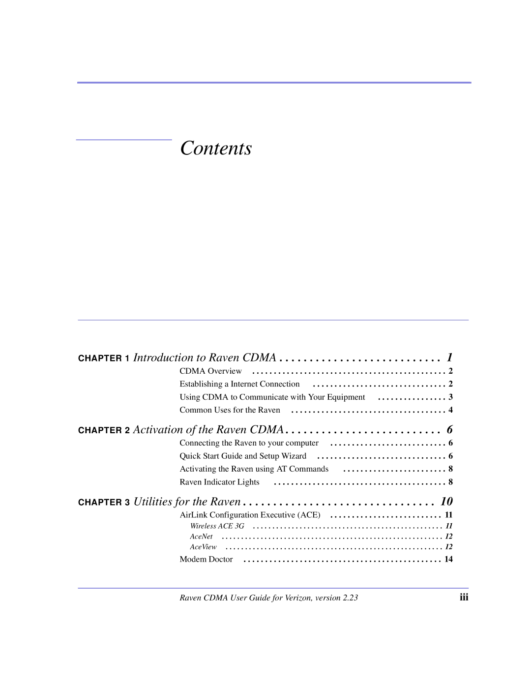 Airlink CDMA/1x manual Contents 