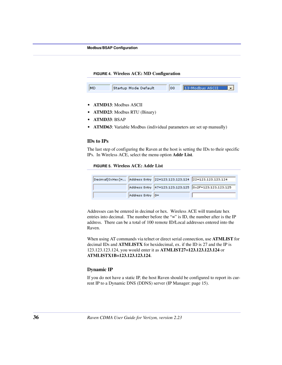 Airlink CDMA/1x manual IDs to IPs, Dynamic IP 