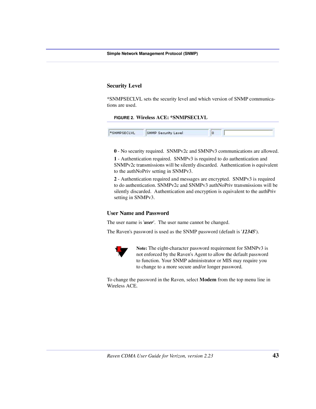 Airlink CDMA/1x manual Security Level, User Name and Password 