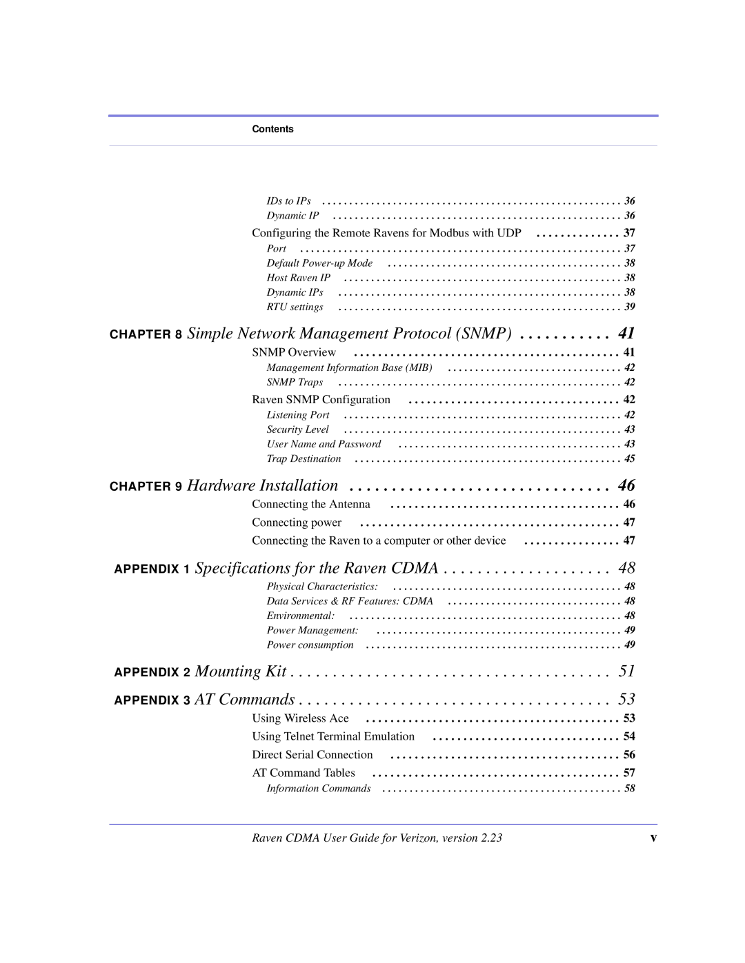 Airlink CDMA/1x manual Appendix 1 Specifications for the Raven Cdma, Snmp Overview, Raven Snmp Configuration 