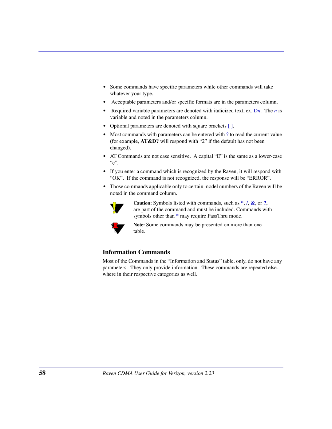 Airlink CDMA/1x manual Information Commands 