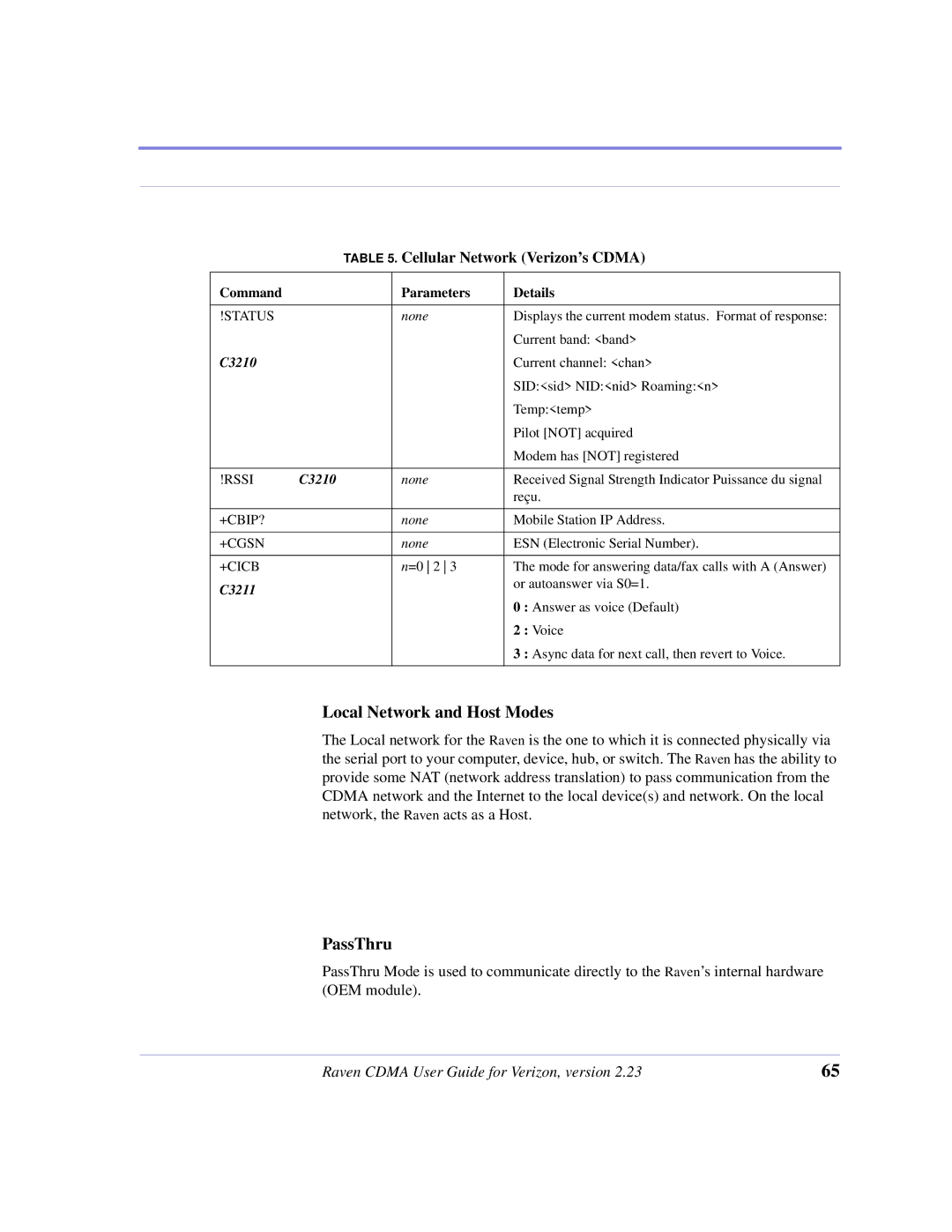 Airlink CDMA/1x manual Local Network and Host Modes, PassThru 