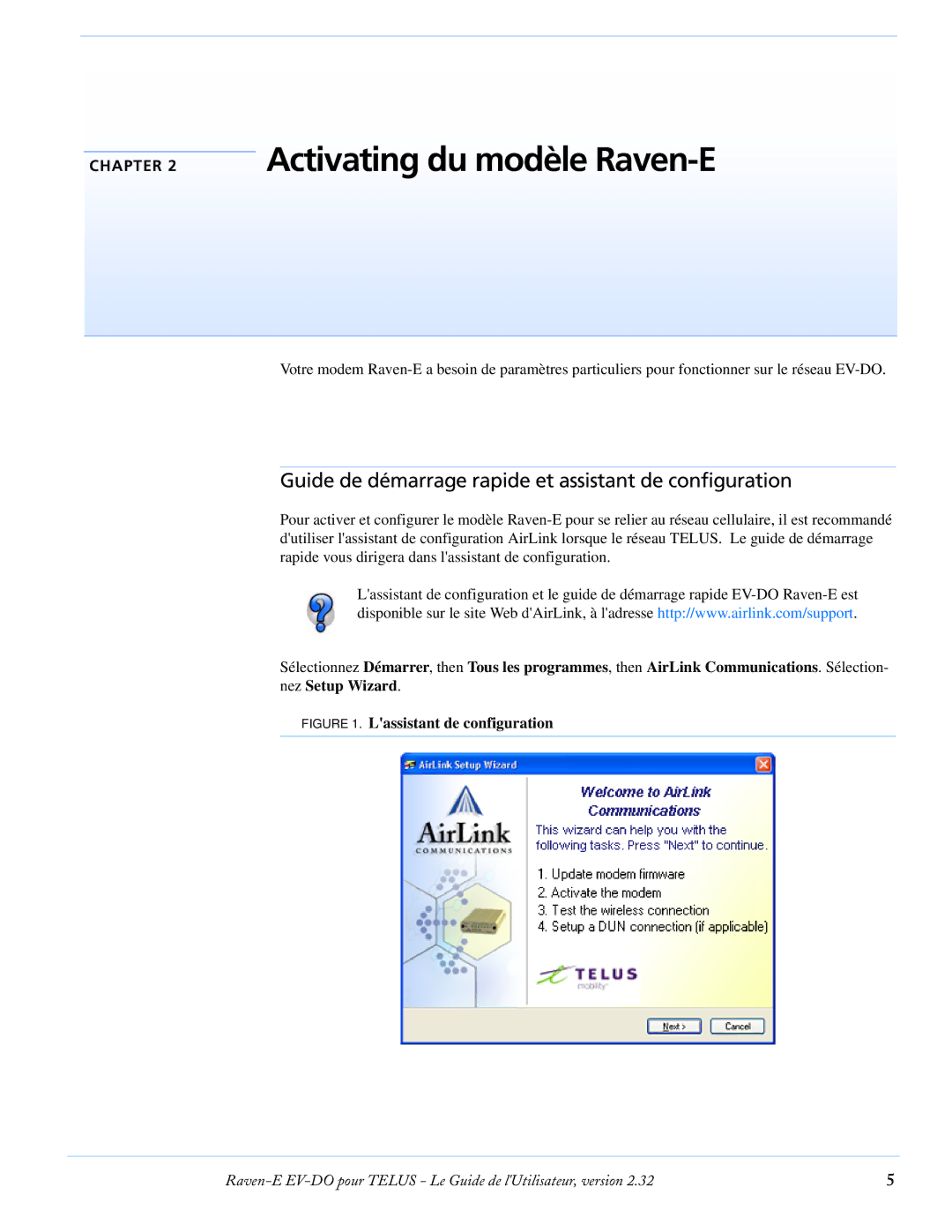 Airlink EV-DO manual Activating du modèle Raven-E, Guide de démarrage rapide et assistant de configuration 