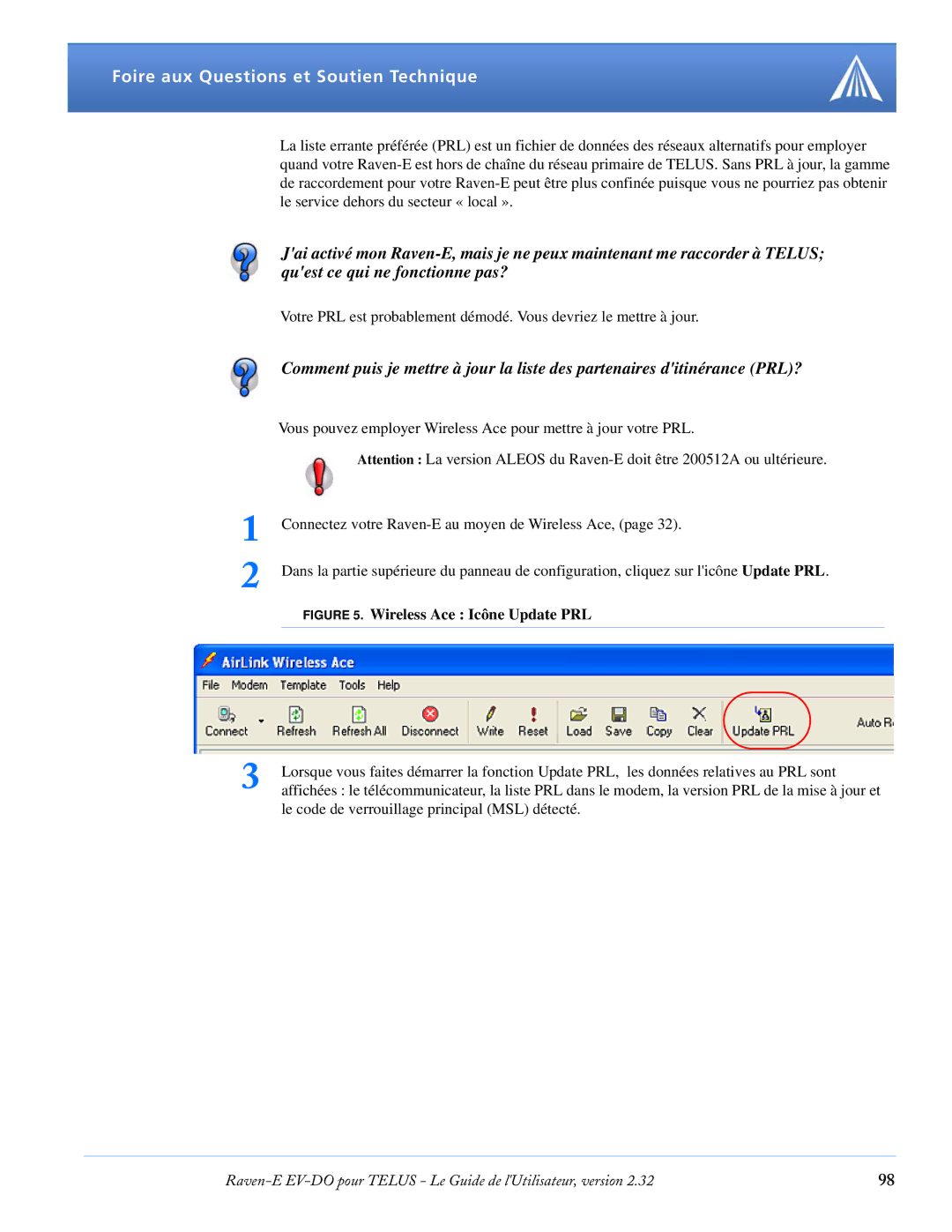 Airlink EV-DO manual Wireless Ace Icône Update PRL 