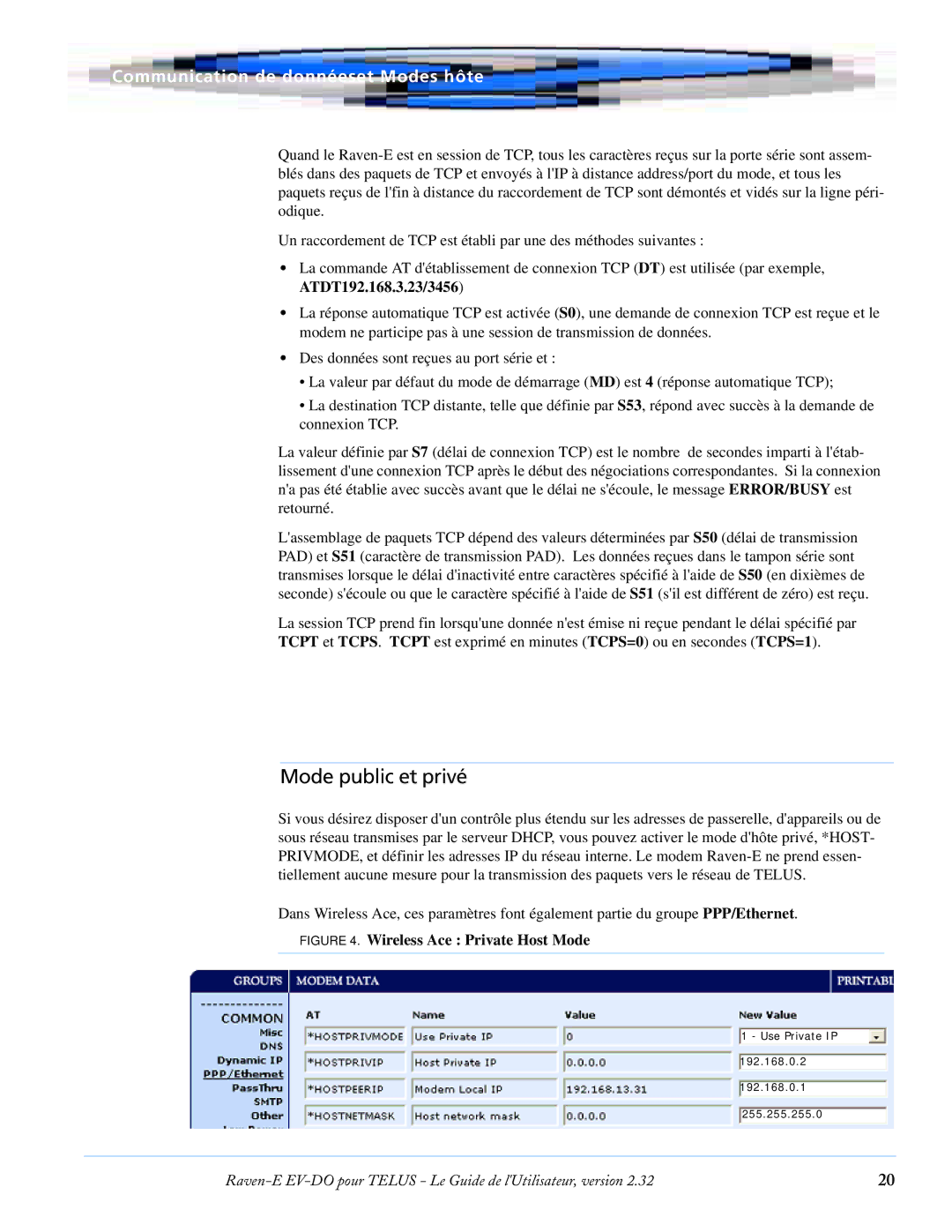 Airlink EV-DO manual Mode public et privé, Wireless Ace Private Host Mode 