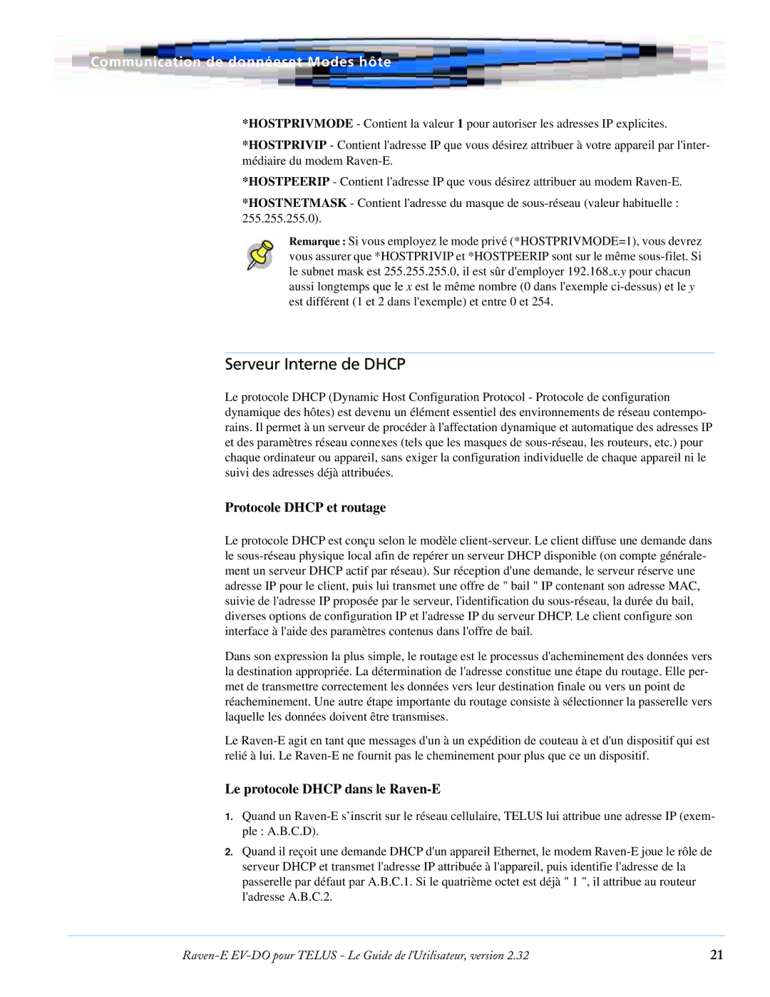 Airlink EV-DO manual Serveur Interne de Dhcp, Protocole Dhcp et routage, Le protocole Dhcp dans le Raven-E 