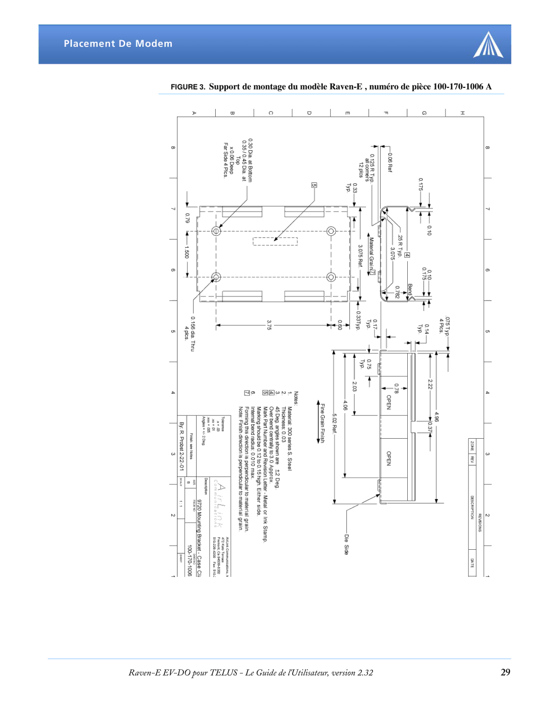 Airlink EV-DO manual Placement De Modem 