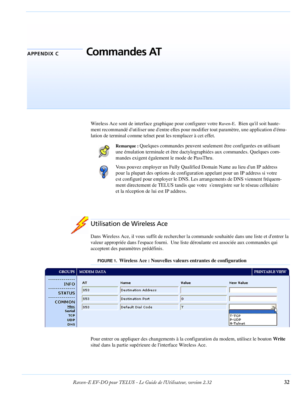 Airlink EV-DO manual Commandes AT, Utilisation de Wireless Ace 