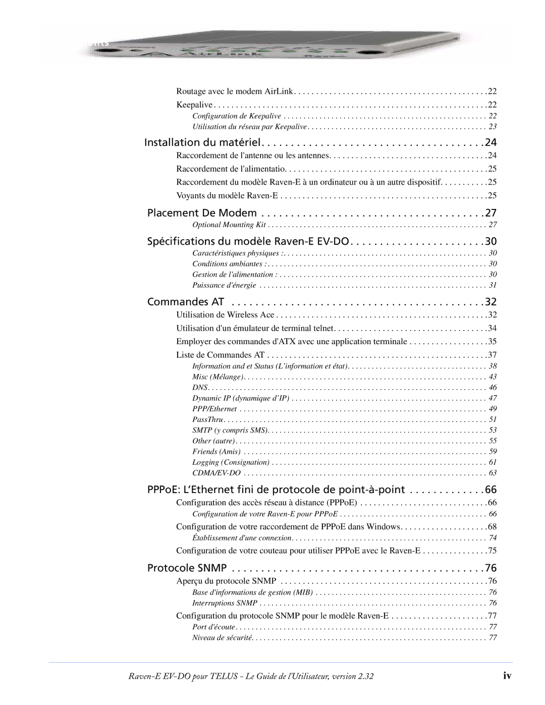 Airlink EV-DO manual Installation du matériel, Contents 