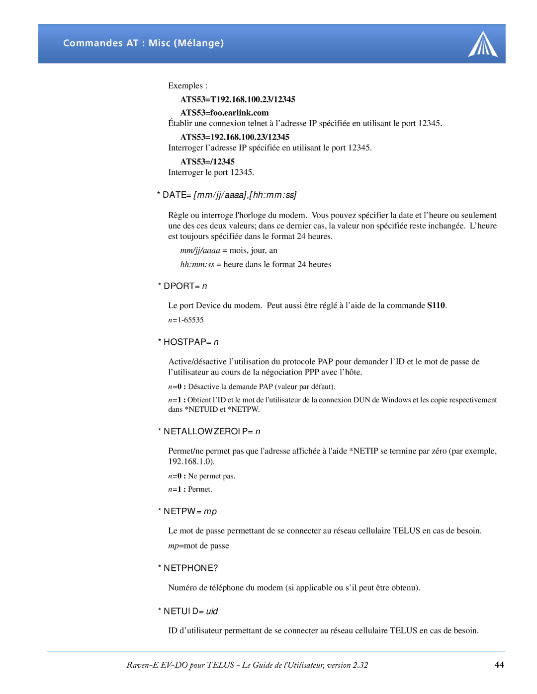 Airlink EV-DO manual DPORT=n, HOSTPAP=n, NETALLOWZEROIP=n, NETPW=mp, NETUID=uid 