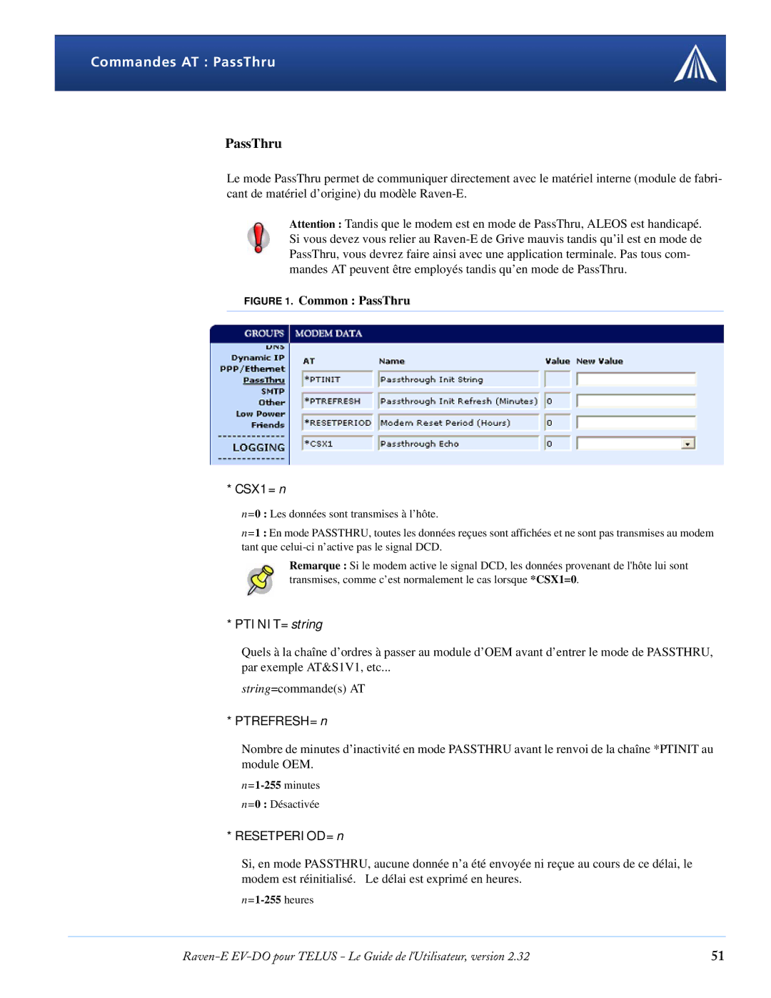 Airlink EV-DO manual Commandes AT PassThru 